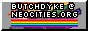 A grey button with a rainbow background and rainbow flag at the bottom reading 'butch dyke @ neocities.org'.